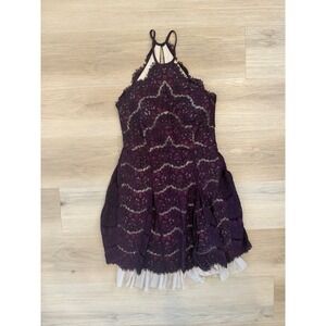 Francesca's Burgundy Lace Overlay Halter Dress Junior Medium Mini Party Dress